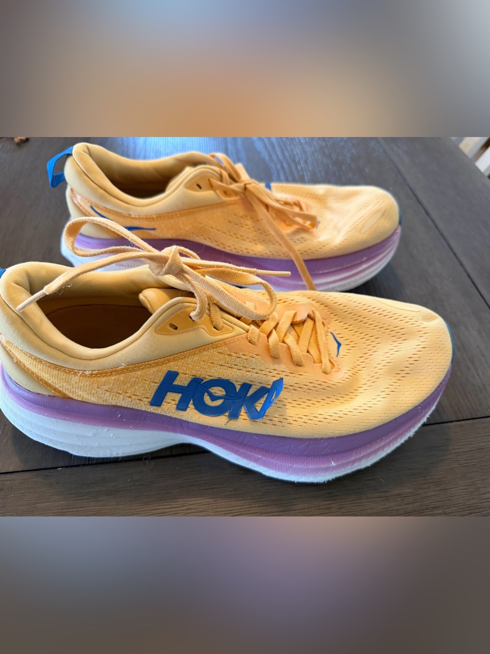 Hoka Bondi 8 Shoes Womens Size 10 Yellow Pink Running Sneakers Max Cushion Road